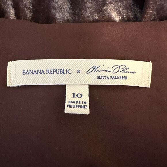 Banana Republic Olivia Palermo Womens Tiered Ruffle Velvet Dress Size 14 Brown - Picture 7 of 8